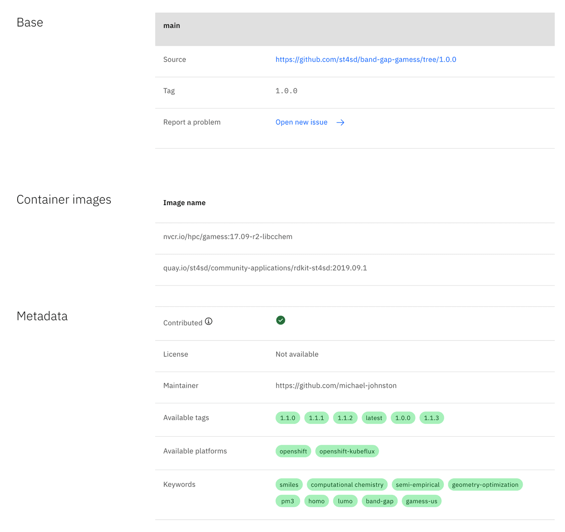 Registry UI package information